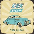 Vintage metal sign, car wash, color vector illustration, poster, nostalgia