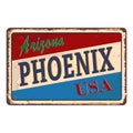 Vintage metal sign Phoenix Arizona USA city. Travel souvenirs on grunge damaged background.