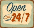Vintage Rusty Open 24/7 Metal Sign. Royalty Free Stock Photo