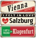 Vintage metal signs collection with Austria cities