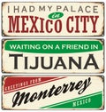 Vintage metal signs collection with Mexico cities