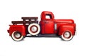 Vintage metal truck close-up on a white background. Red toy truck isolated on white background Royalty Free Stock Photo