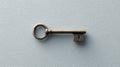 Vintage metallic key lying on textured gray backdrop, representing security, access, unlocking hidden potential and Royalty Free Stock Photo