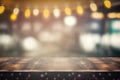 Vintage Metallic Table Top with Blurred Bokeh Bar Interior Background for Invitations and Posters.