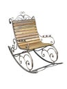 Vintage metallic wooden forged rocking chair isolated over white Royalty Free Stock Photo