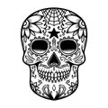 Vintage mexican sugar skull isolated on white background. Design element for logo, label, sign, poster.