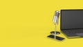 Vintage mic notebook and smartphone on yellow background 3d rendering for podcast content