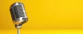 The Vintage Microphone on a Bright Yellow Background for Creative Projects.AI generated image Royalty Free Stock Photo