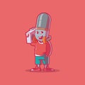 Vintage Microphone character holding a boombox vector illustration.