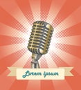 Vintage microphone hand drawing with banner Royalty Free Stock Photo