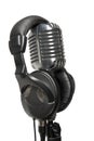 Vintage microphone and headphones Royalty Free Stock Photo