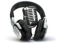 Vintage microphone and headphones. Concept audio and studio recording Royalty Free Stock Photo