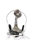 Vintage microphone and headphones Royalty Free Stock Photo