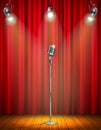 Vintage Microphone On Illuminated Stage Royalty Free Stock Photo