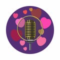 Vintage microphone and pink hearts icon