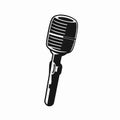 Vintage microphone rendering with expressive artistic black and white detailed silhouette Royalty Free Stock Photo