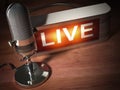 Vintage microphone with signboard live. Broadcasting radio station concept. Royalty Free Stock Photo