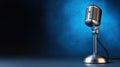 Vintage microphone on stage with blue background lighting Royalty Free Stock Photo