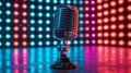 Vintage microphone on stage with colorful spotlight background Royalty Free Stock Photo