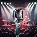 Vintage microphone on stage evokes nostalgia and musical ambiance Royalty Free Stock Photo