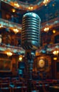Vintage microphone on stage in the spotlight performance of the musical show. Royalty Free Stock Photo