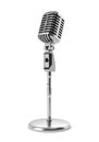 Vintage microphone on stand isolated on white Royalty Free Stock Photo