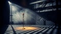 Vintage Microphone on a Stage with Dramatic Spotlight and Shadows Keywords: vintage microphone, stage, spotlight, dramatic Royalty Free Stock Photo