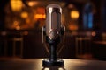 Vintage microphone on the table in front of a glowing background, Mini desktop mic for gaming, AI Generated