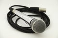 Vintage microphone with wire on white Royalty Free Stock Photo