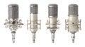 vintage microphones aligned in a row studio equipment on transparent background Royalty Free Stock Photo