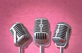 Vintage mics trio microphone rock roll singing group band sing song equipment