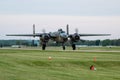 Vintage military aircraft displayed in an airbase Royalty Free Stock Photo