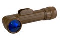 vintage military style flashlight with blue light isolated on white Royalty Free Stock Photo