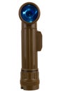 vintage military style flashlight with blue light isolated on white Royalty Free Stock Photo