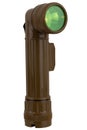 vintage military style flashlight with green light isolated on white Royalty Free Stock Photo