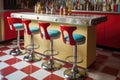 vintage milkshake bar counter with retro stools