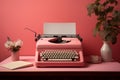 Vintage minimal interior next to a pink typewriter as a symbol of storytelling. generative AI