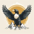 Vintage Minimalist Eagle Illustration: Detailed Sketching With Light Gold And Dark Black