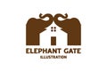 Vintage Minimalist Elephant Gate House Entrance Icon Illustration