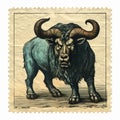 Vintage Minotaur Stamp: Isolated Old Print On White Background