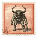 Vintage Minotaur Stamp Print On White Background
