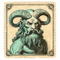 Vintage Minotaur Stamp Print On White Background