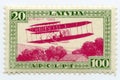 Vintage mint Latvia airmail stamp 1932 Wright brothers biplane