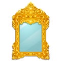 Vintage mirror with golden ornate florid frame isolated on white background. Vector cartoon close-up illustration. Royalty Free Stock Photo