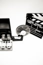 Vintage 8mm movie editing desktop in black and white Royalty Free Stock Photo