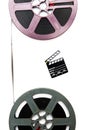 Vintage 8mm purple and grey movie reels and little clapper board