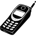 Vintage mobile phone with numeric keypad and antenna in black and white illustration style Royalty Free Stock Photo