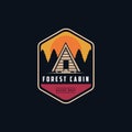 Vintage modern outdoor emblem with Mountain view and cabin house in forest logo icon vector template Royalty Free Stock Photo