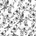 Vintage monochrome butterflies seamless pattern