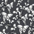 Vintage monochrome butterflies seamless pattern
